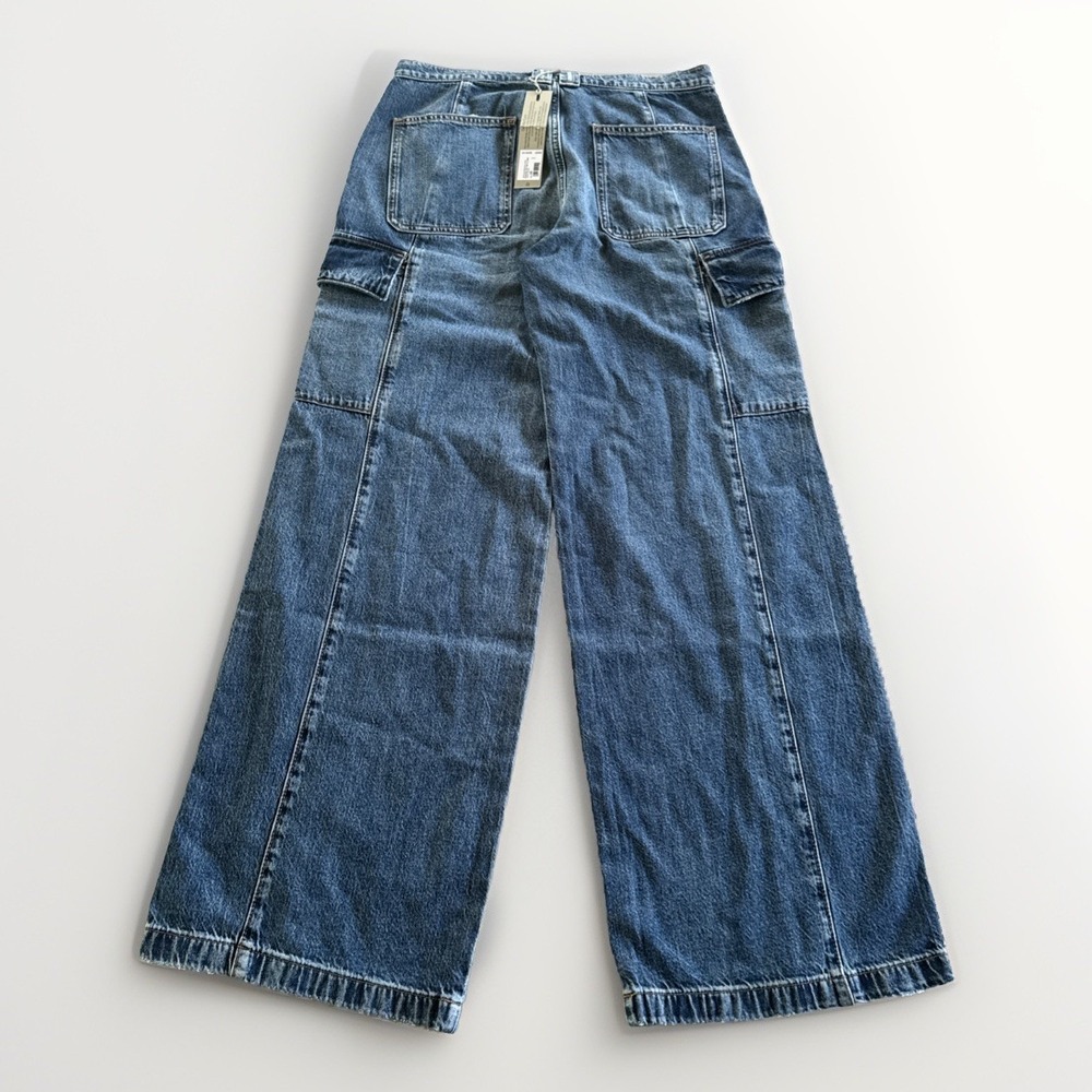Hudson Jeans Womens 26 Blue Utility Wide Leg Cargo Baggy Mid Rise Stretch Denim